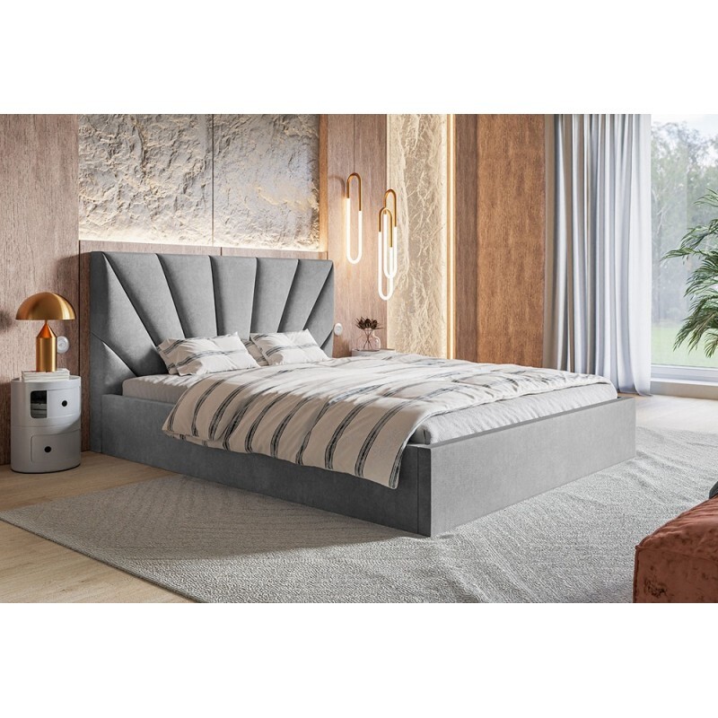 Łóżko tapicerowane SLIM 3 z zagłówkiem, 140x200 cm, łóżko podwójne z podstawą łóżka i stelażem z listew wykonanych z drewna, tkanina welurowa, kolor: szary