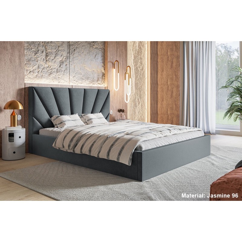 Łóżko tapicerowane SLIM 3 z wezgłowiem, 160x200 cm, łóżko podwójne z podstawą łóżka i stelażem z listew drewnianych, tkanina welurowa, kolor: ciemnoszary