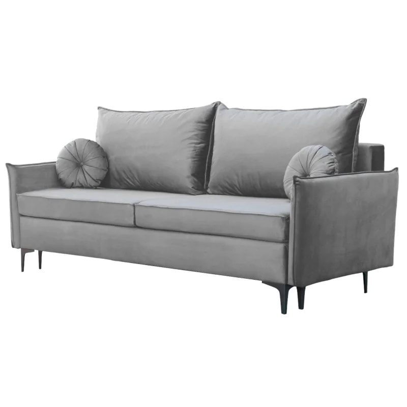 Sofa rozkładana LEA Sofa z funkcją spania i pojemnikiem na pościel, rozkładana sofa, rozkładana sofa na metalowych nóżkach, sofa w kolorze: szary, tkanina welurowa
