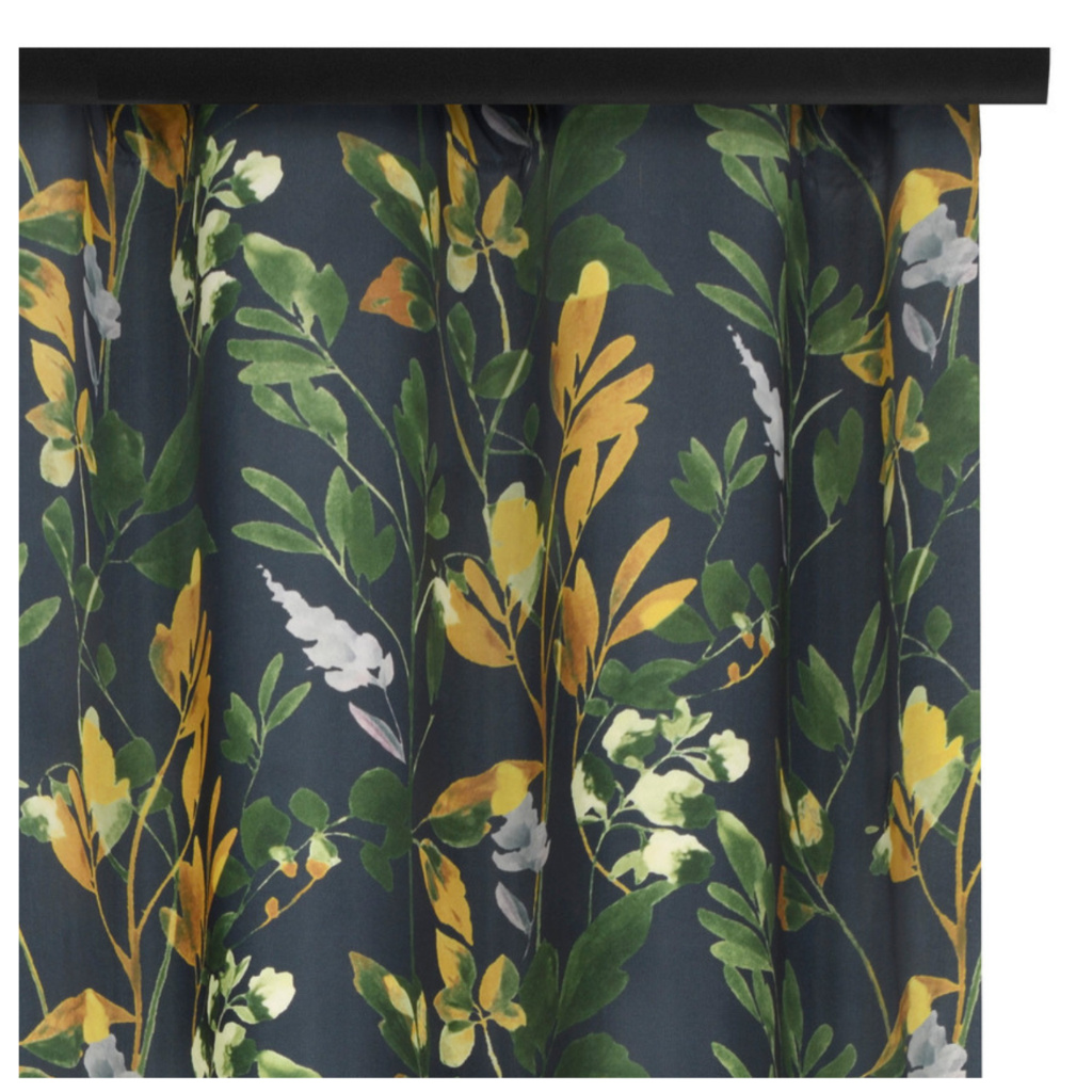 Voppi Ciemna zasłona tunelowa do salonu sypialni 140 x 250 cm zasłona okienna z roślinnym wzorem złote i zielone liście kwiaty