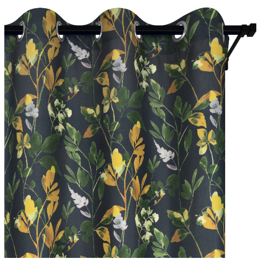 Voppi Zasłona gotowa na przelotkach 140 x 240 cm ciemna zasłona półzaciemniająca z liściastym wzorem liście kwiaty