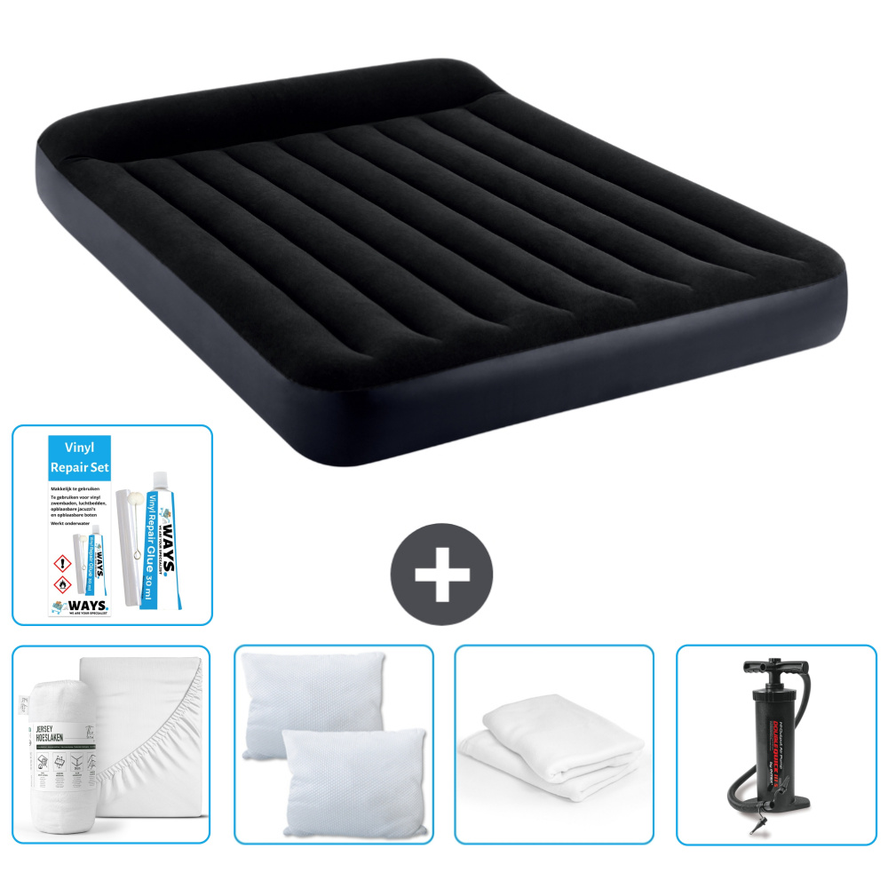 Dmuchane łóżko Intex - 2 osoby - 152 x 203 x 25 cm - Ciemnoniebieski - W zestawie prześcieradło - pocałunek - pompka - zestaw naprawczy en ochraniacz na poduszkę
