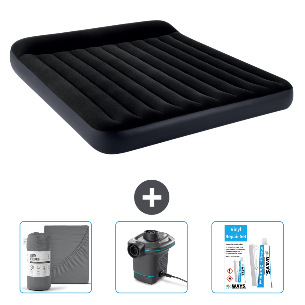 Dmuchane łóżko Intex - 2 osoby - 183 x 203 x 25 cm - Ciemnoniebieski - Zawiera prześcieradło - Pompka i zestaw naprawczy