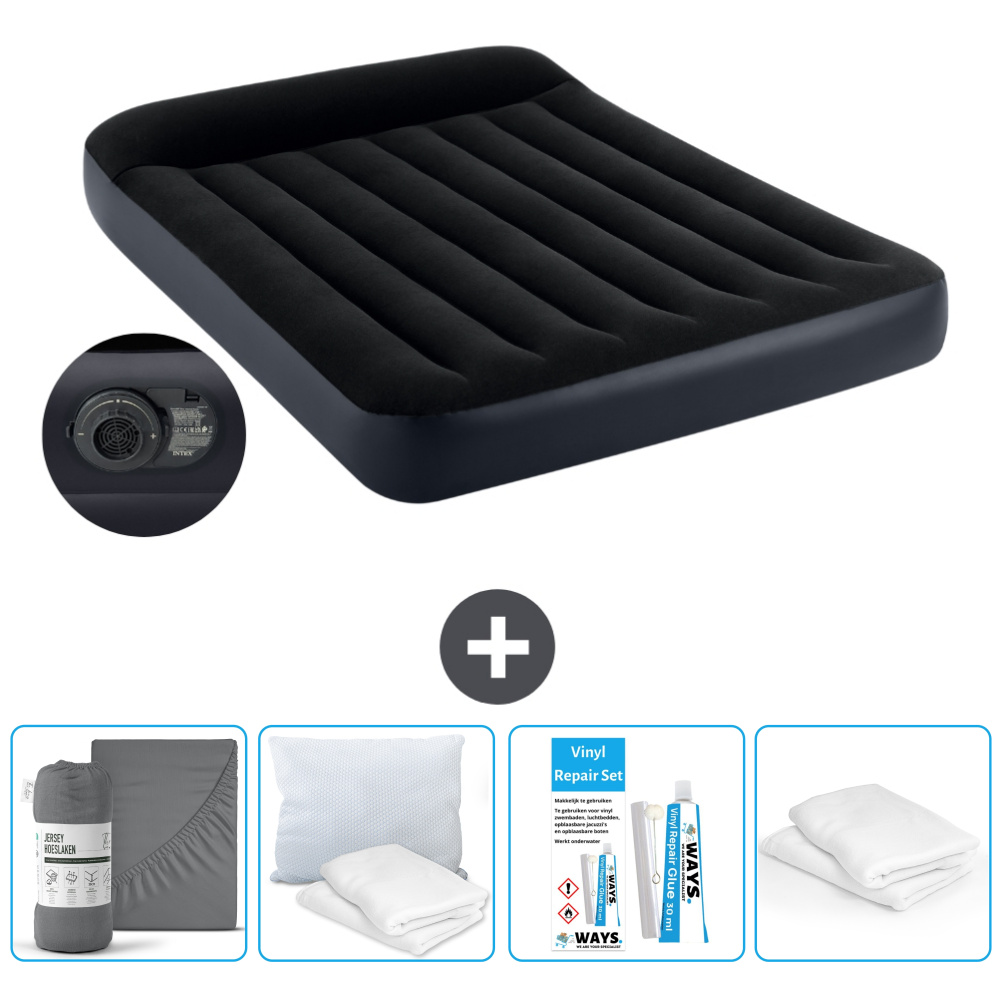 Łóżko powietrzne Intex - Łóżko podwójne - 137 x 191 x 25 cm - Niebieski - W zestawie pompka - Prześcieradło - Zestaw naprawczy i ochraniacz na poduszkę