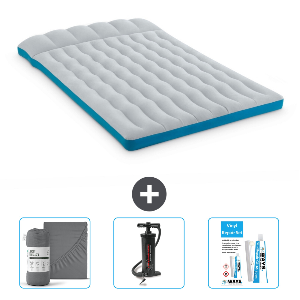 Mata kempingowa Intex - 2 osoby - 127 x 193 x 24 cm - niebieska - zawiera prześcieradło - pompkę i zestaw naprawczy