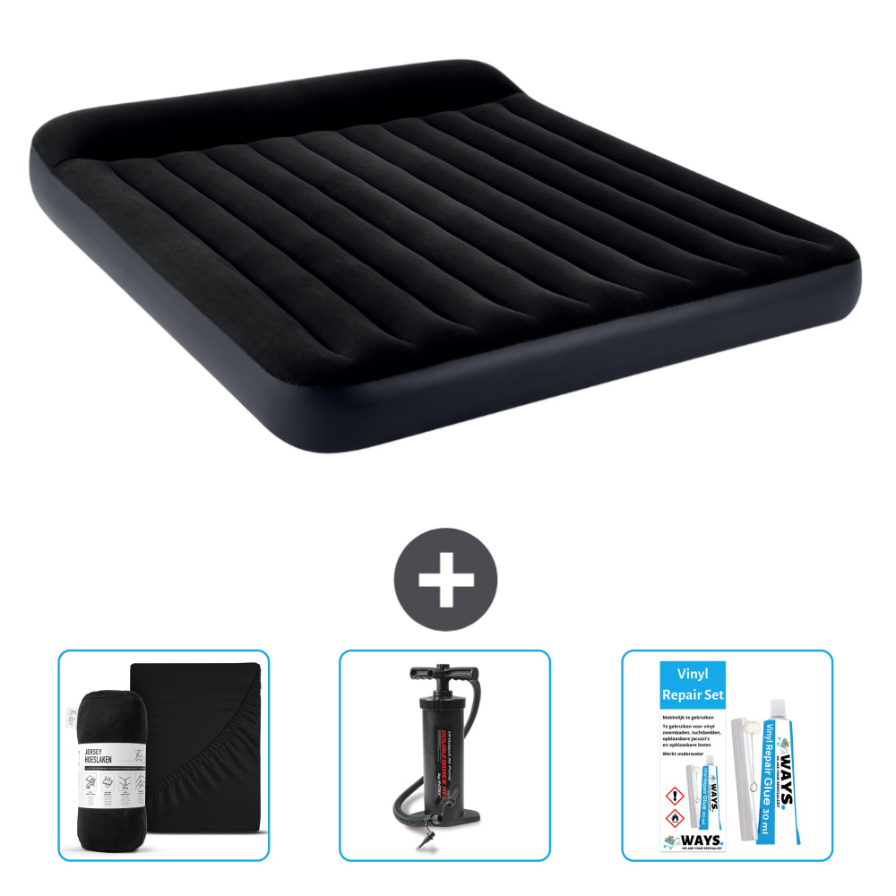 Dmuchane łóżko Intex - 2 osoby - 183 x 203 x 25 cm - Ciemnoniebieski - Zawiera prześcieradło - Pompka i zestaw naprawczy