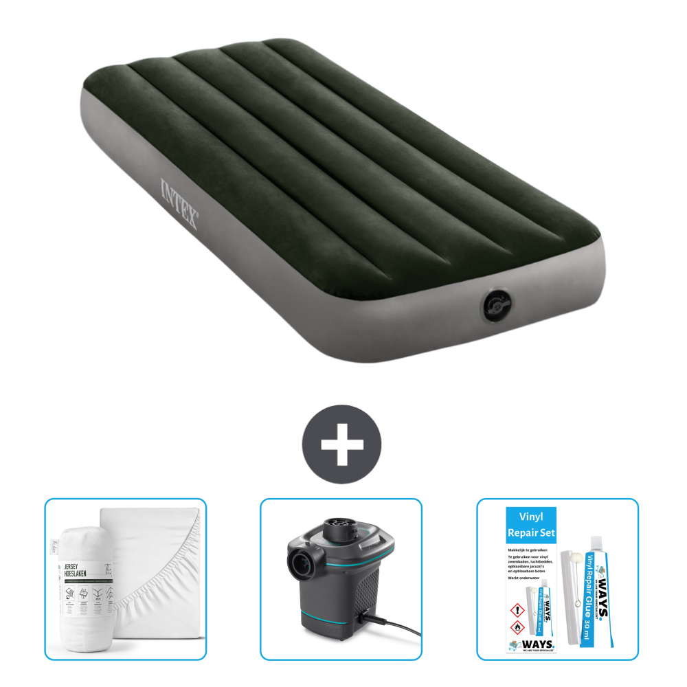 Dmuchane łóżko Intex - 1 osoba - 76 x 191 x 25 cm - zielone - w zestawie prześcieradło - pompka i zestaw naprawczy