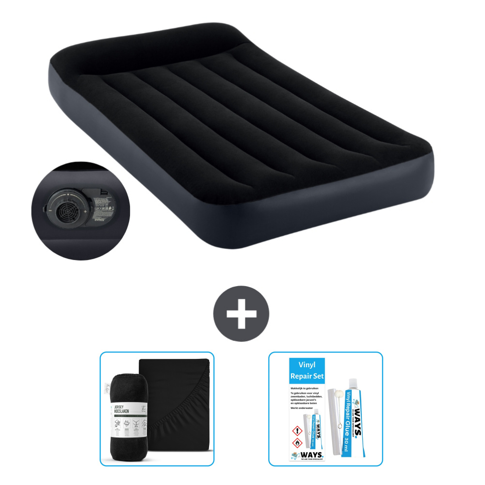 Łóżko powietrzne Intex - 1 osoba - 99 x 191 x 25 cm - Niebieski - W zestawie pompka - prześcieradło i zestaw naprawczy