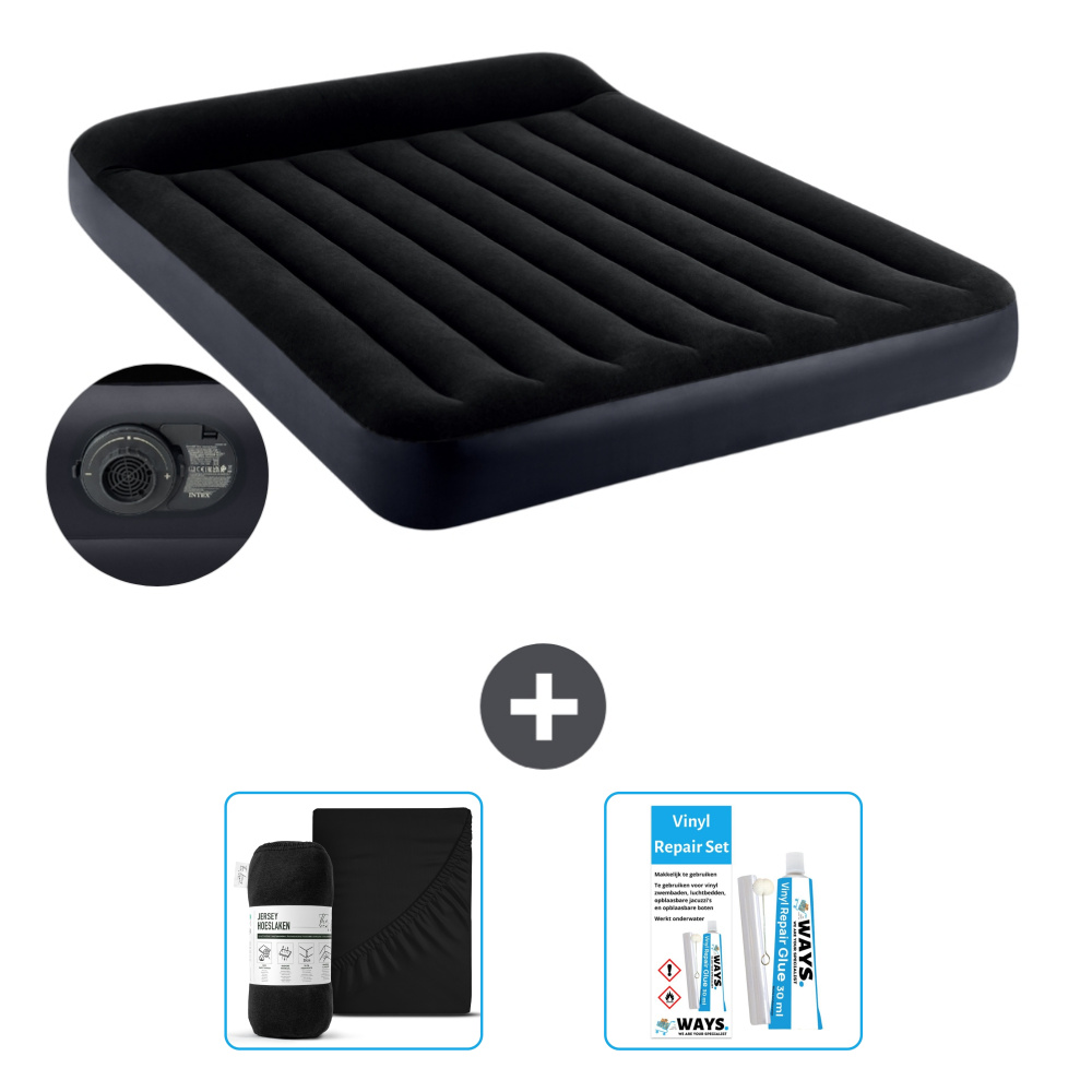 Łóżko powietrzne Intex - 2 osoby - 152 x 203 x 25 cm - Niebieski - W zestawie pompka - prześcieradło i zestaw naprawczy