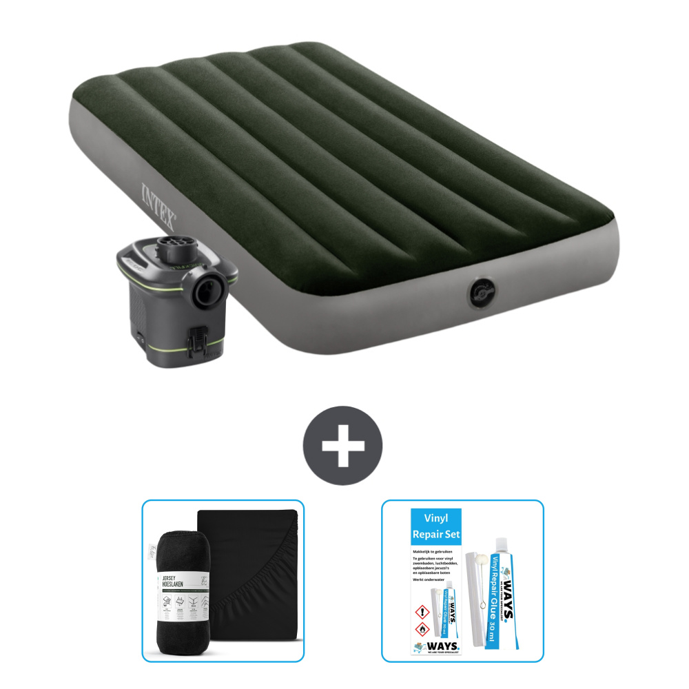 Dmuchane łóżko Intex - 1 osoba - 99 x 191 x 25 cm - Zielony - W zestawie pompka - Prześcieradło i zestaw naprawczy