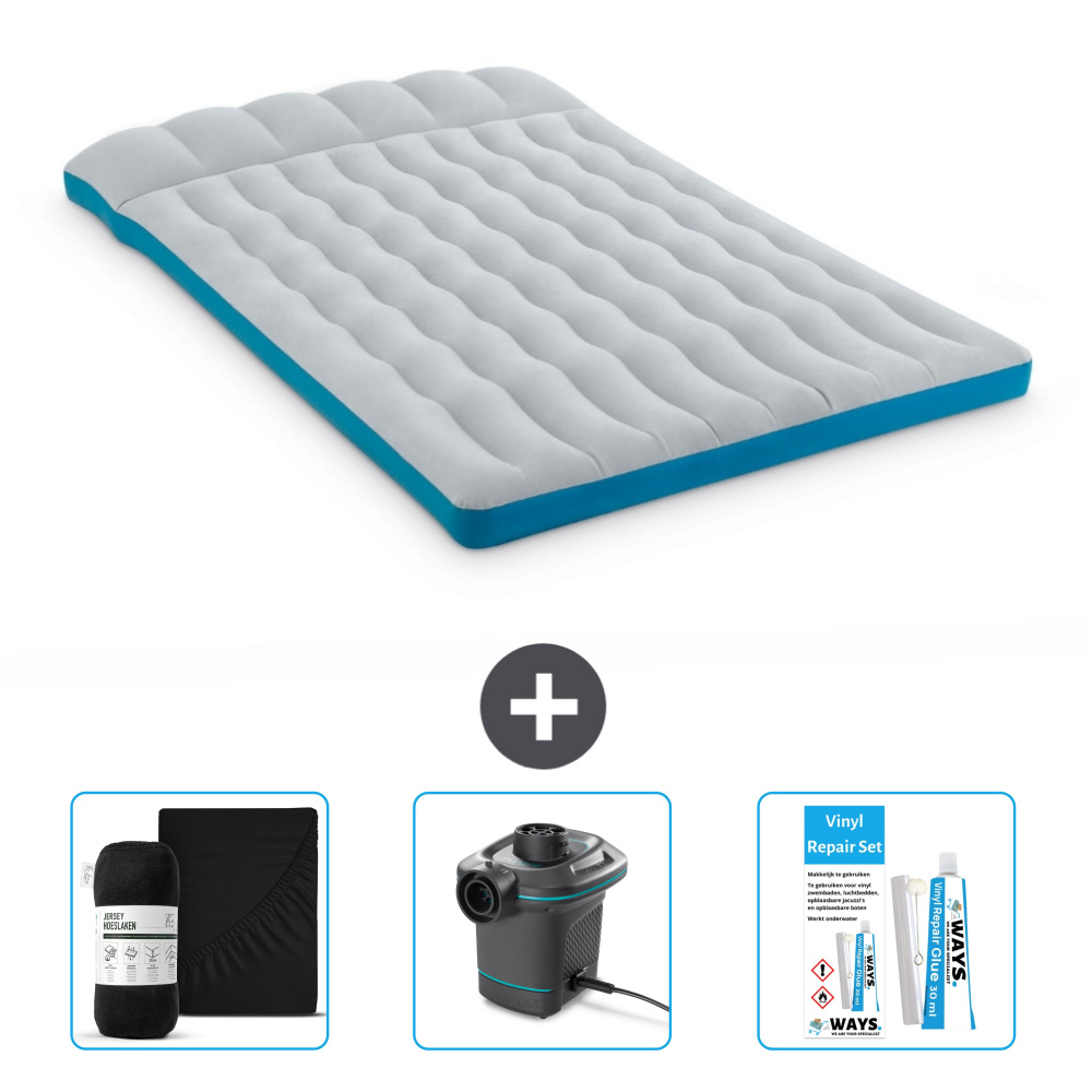 Mata kempingowa Intex - 2 osoby - 127 x 193 x 24 cm - niebieska - zawiera prześcieradło - pompkę i zestaw naprawczy