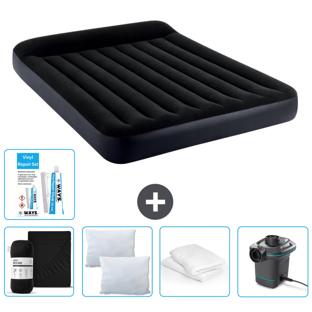 Dmuchane łóżko Intex - 2 osoby - 152 x 203 x 25 cm - Ciemnoniebieski - W zestawie prześcieradło - pocałunek - pompka - zestaw naprawczy en ochraniacz na poduszkę
