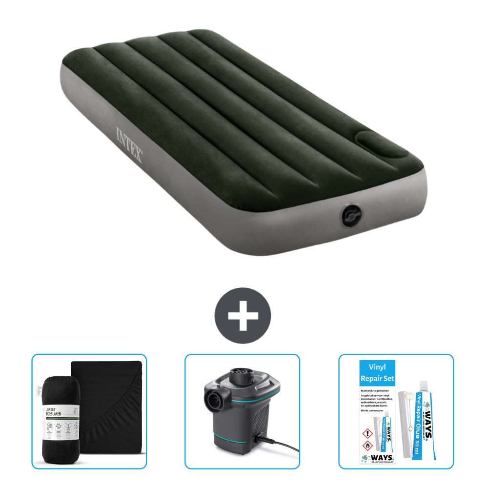 Dmuchane łóżko Intex - 1 osoba - 76 x 191 x 25 cm - zielone - prześcieradło - pompka i zestaw naprawczy