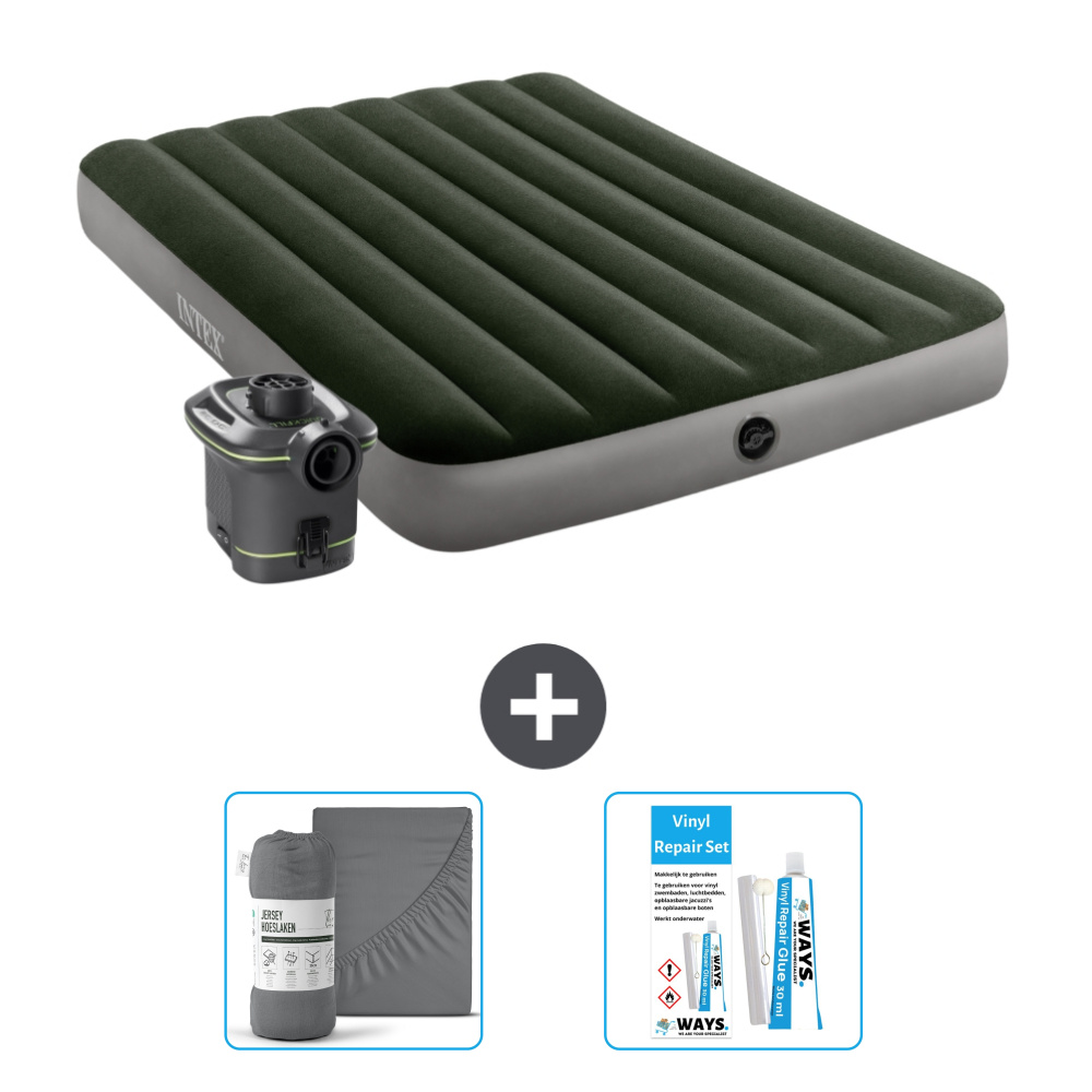 Intex Airbed - Podwójne łóżko - 137 x 191 x 25 cm - Zielony - W zestawie pompka - prześcieradło i zestaw naprawczy