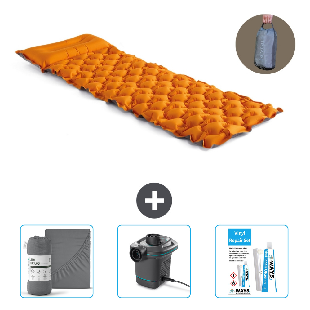 Mata kempingowa Intex - 1 osoba - 71 x 191 x 11 cm - pomarańczowa - zawiera prześcieradło - pompkę i zestaw naprawczy