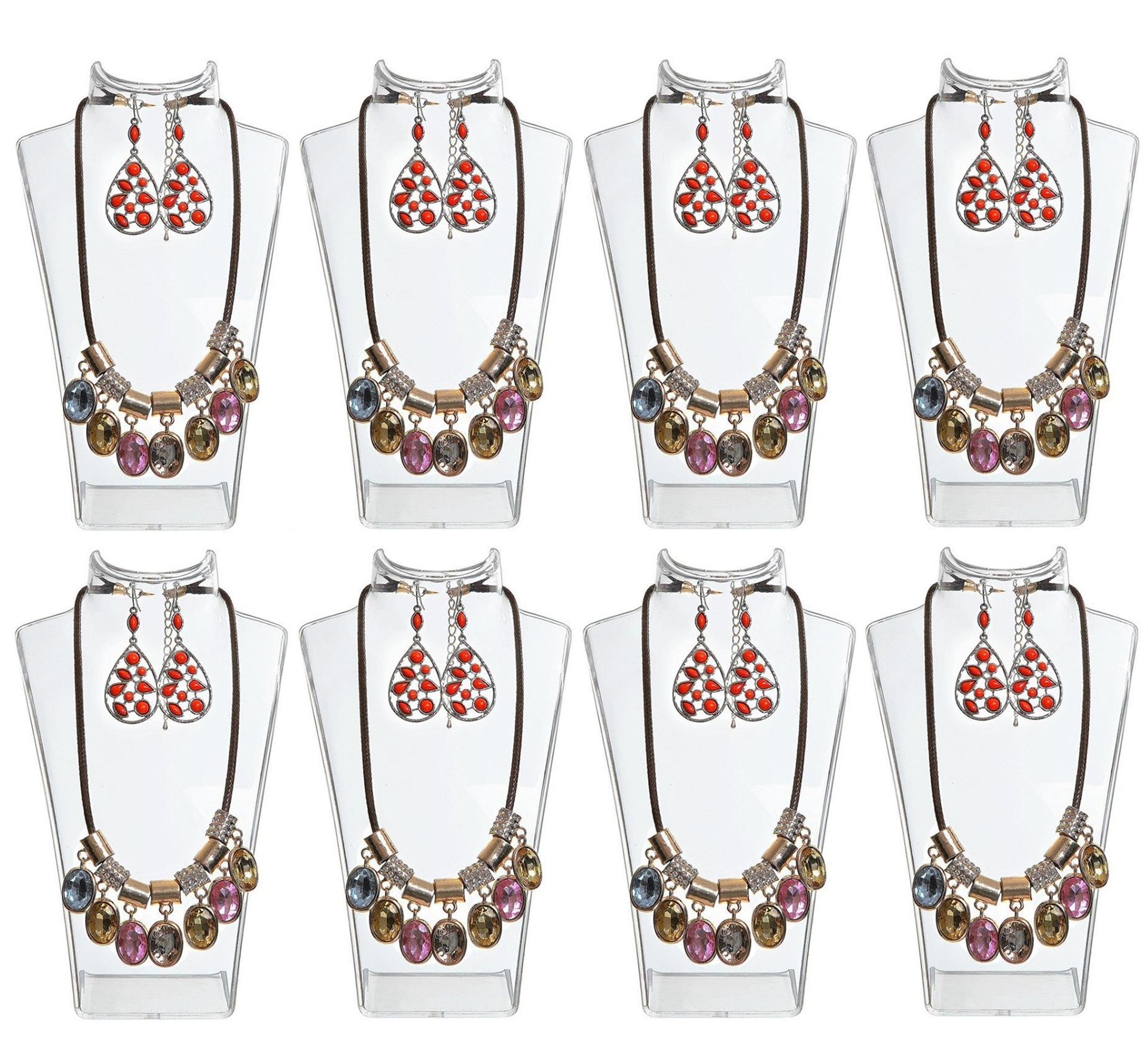 zestaw 8 sztuk - stojak na biżuterię, stojak na naszyjnik, plastikowy stojak na biżuterię, stojak na kolczyki, stojak na biżuterię, stojak na łańcuszek dla jubilerów - sklepy, stojak ekspozycyjny - przezroczysty