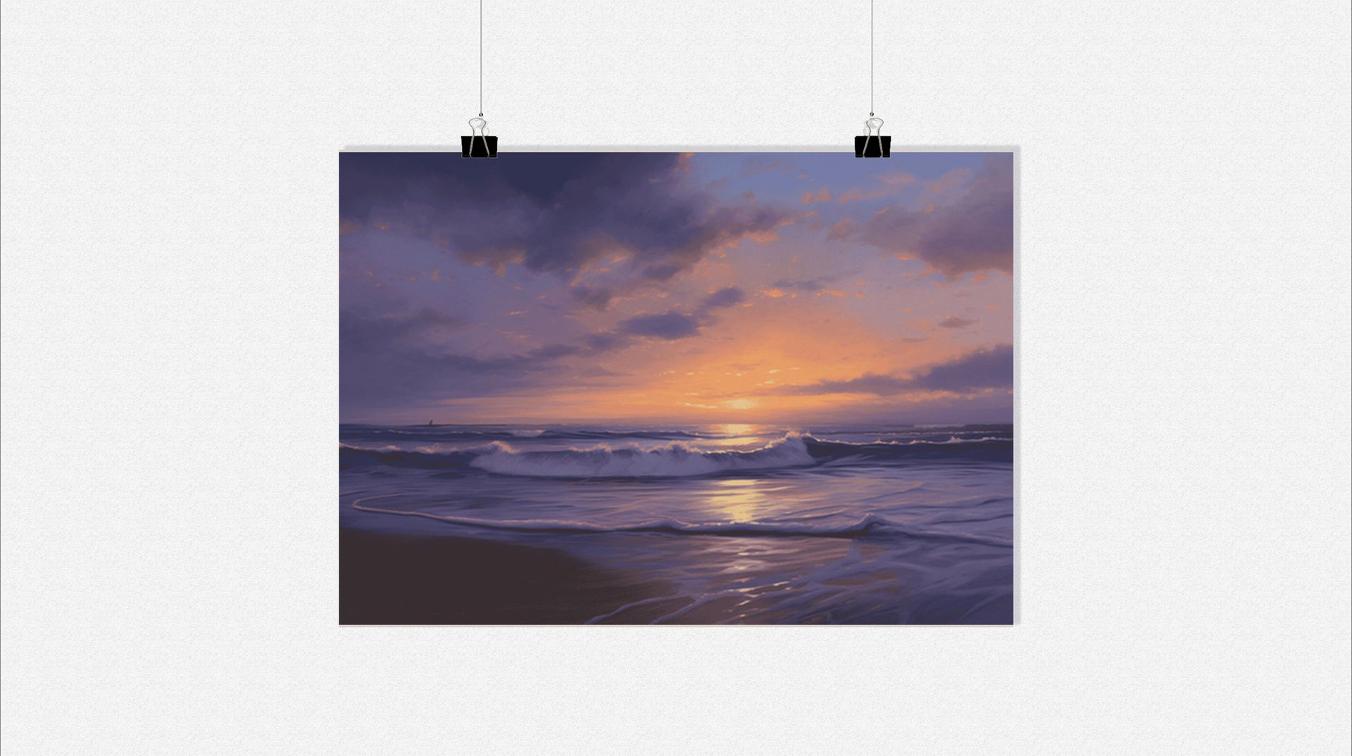 Plakat o zachodzie słońca - plakat plażowy - plakat olejny - relaksujący plakat ścienny - 71x51cm - idealny do oprawienia w ramkę