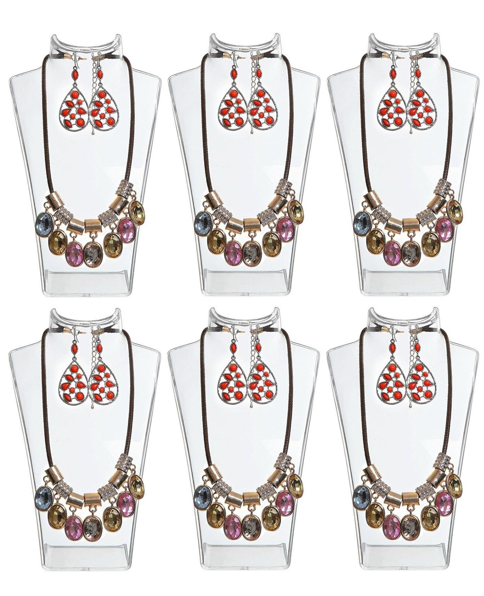 zestaw 6 sztuk - stojak na biżuterię, stojak na naszyjnik, plastikowy stojak na biżuterię, stojak na kolczyki, stojak na biżuterię, stojak na łańcuszek dla jubilerów - sklepy, stojak ekspozycyjny - przezroczysty