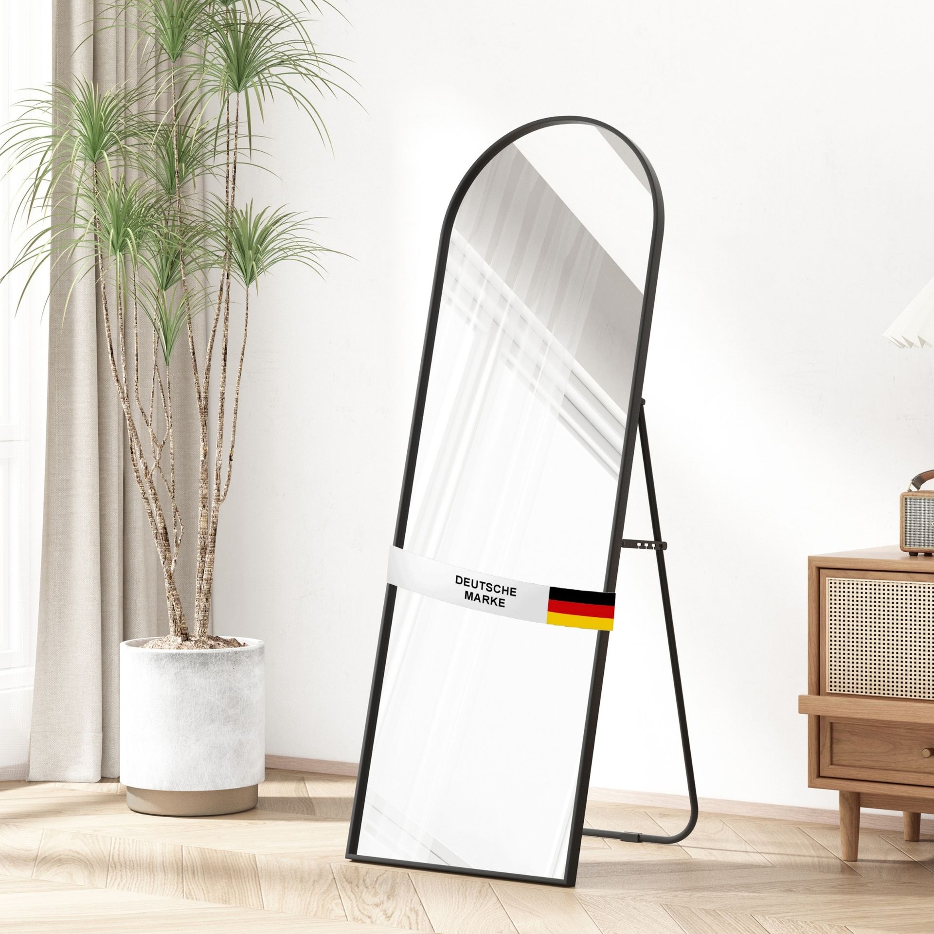 Pełnowymiarowe lustro Albatros - łukowe lustro z czarną ramą - stojące lustro lub duże lustro ścienne o nowoczesnym designie, 150 x 50 cm - wysokiej jakości i trwałe szkło
