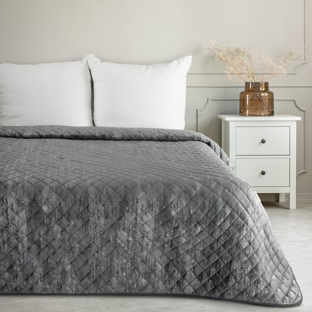 Elegancki koc glamour marmurowy wzór narzuta na łóżko połysk BLINK 3 stal 170x210 cm cm stal jasnoszary szary srebrny