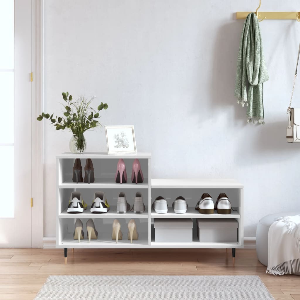 Biały stojak na buty o wysokim połysku 102x36x60 cm materiał drewnopochodny