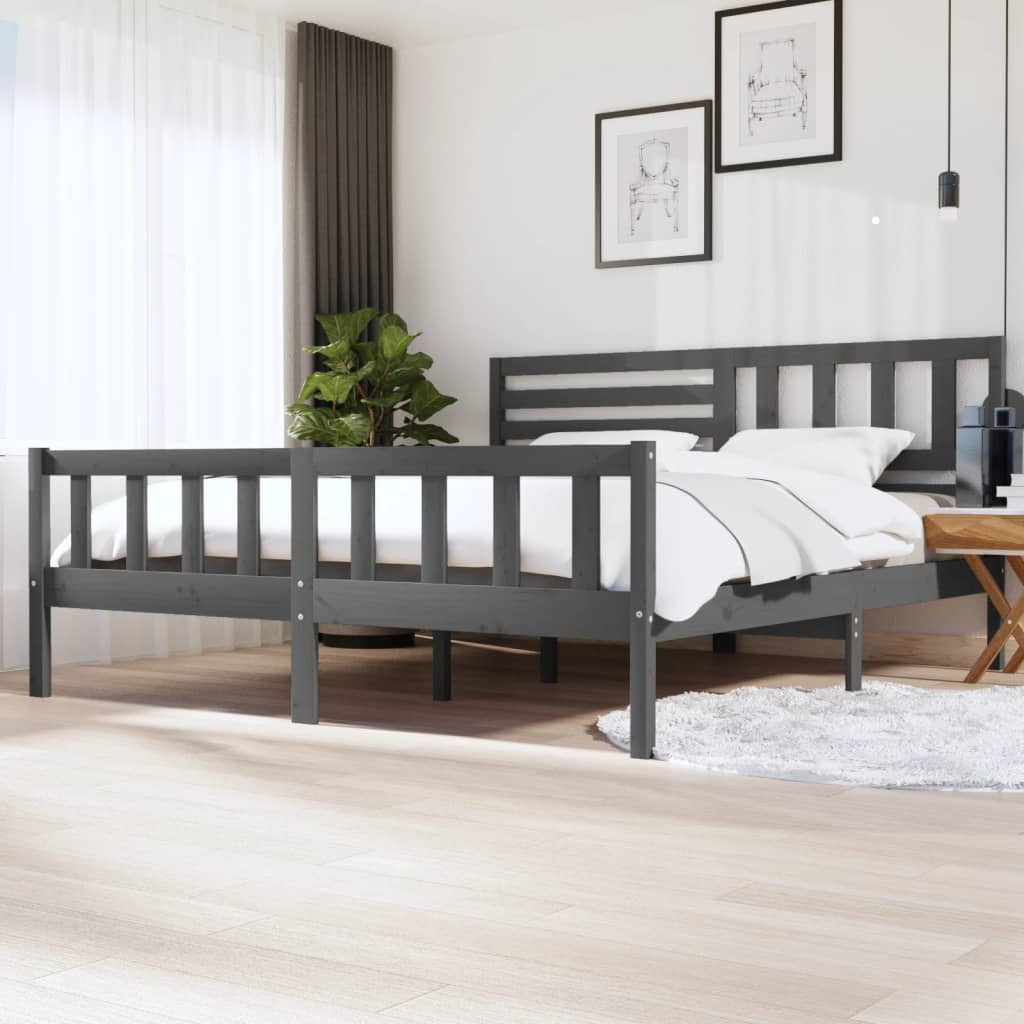 Łóżko z litego drewna szare 200x200 cm