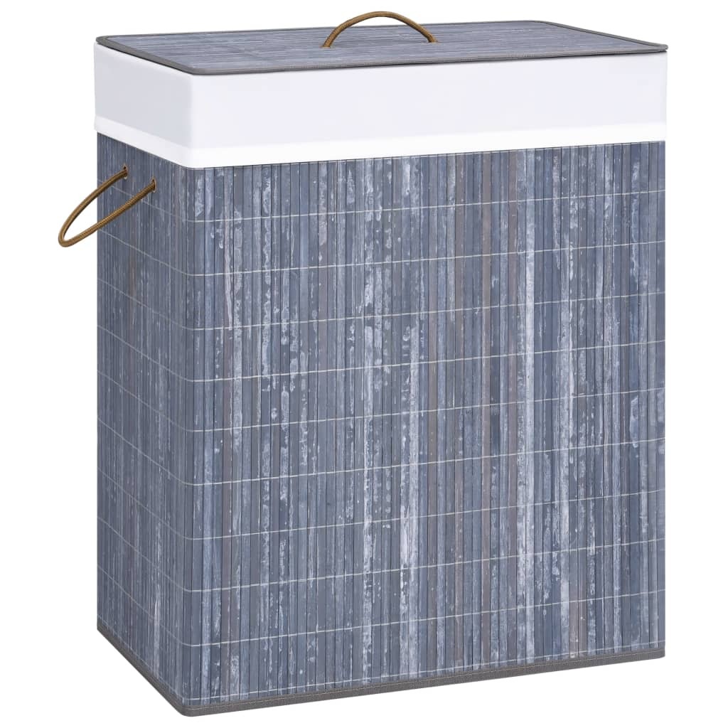 Bambusowy kosz na pranie z 2 przegrodami Grey 100 L