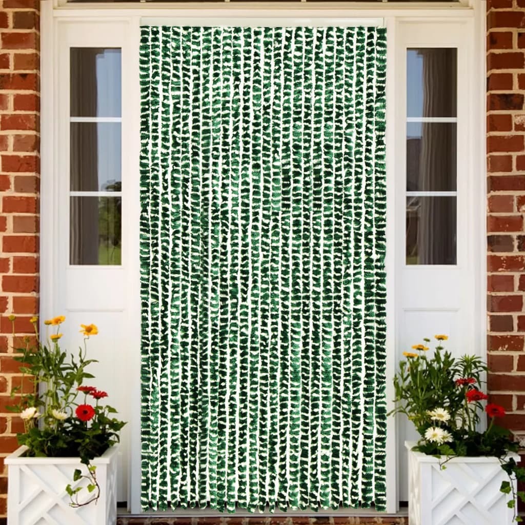 Zasłona przeciw owadom szenilowa zielono-biała 100x220 cm