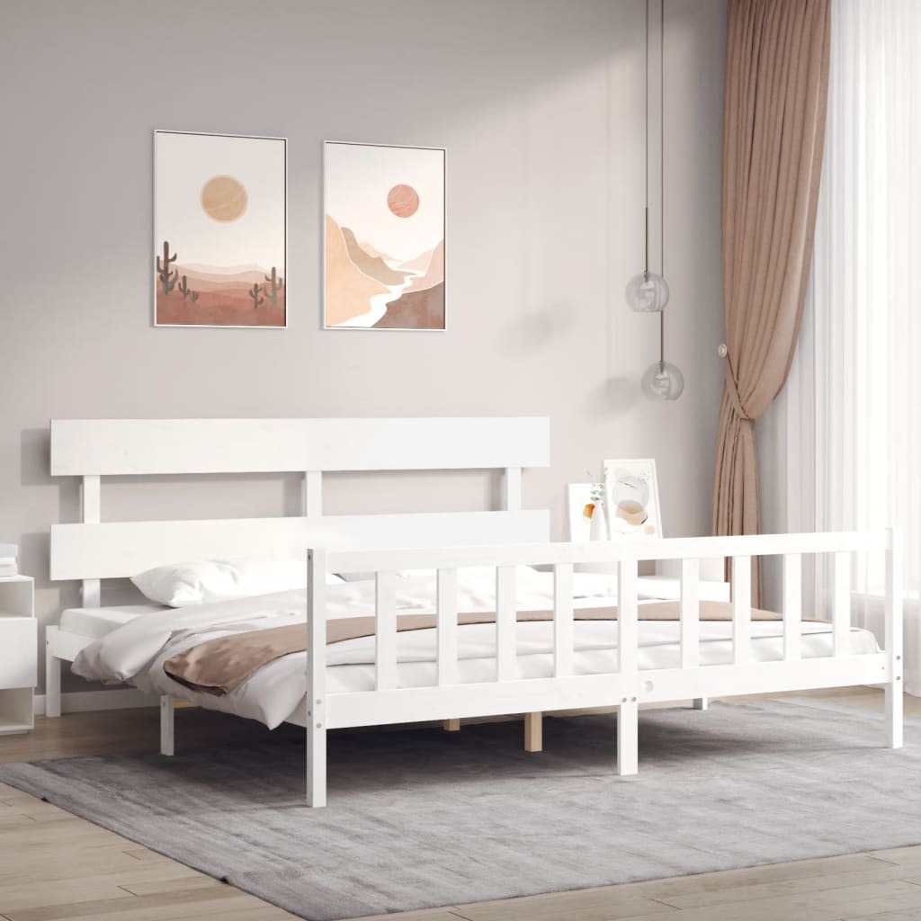 Łóżko z litego drewna z białym zagłówkiem 200x200 cm
