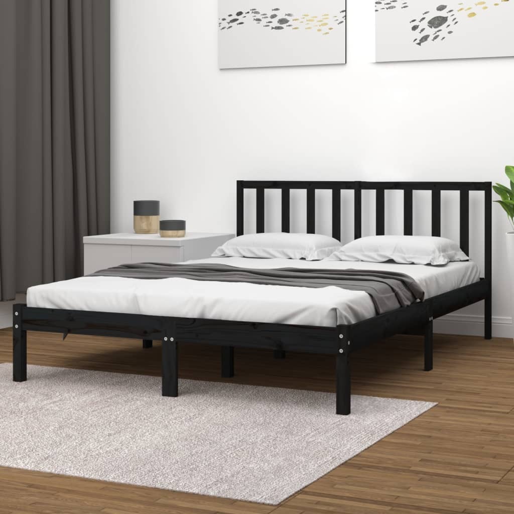 Łóżko z litego drewna sosna czarna 200x200 cm