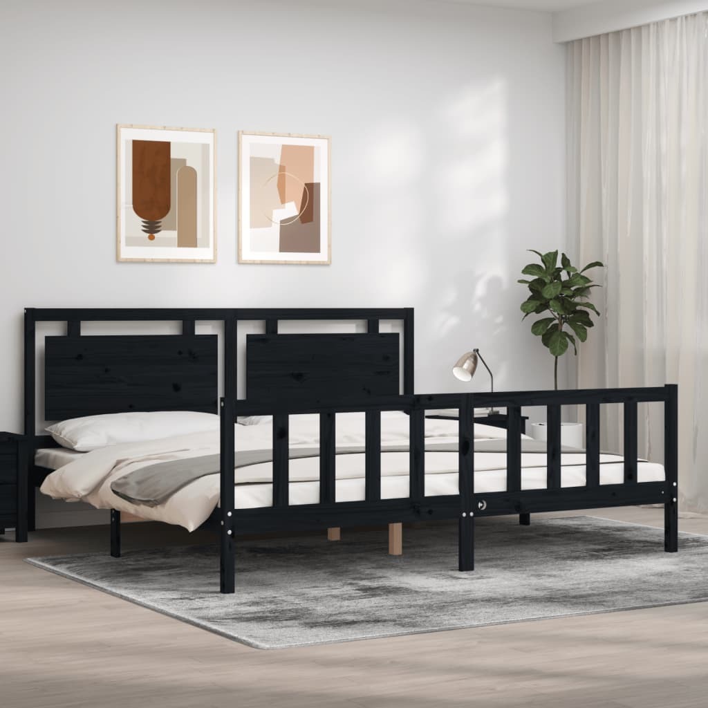 Łóżko z litego drewna z zagłówkiem czarne 200x200 cm