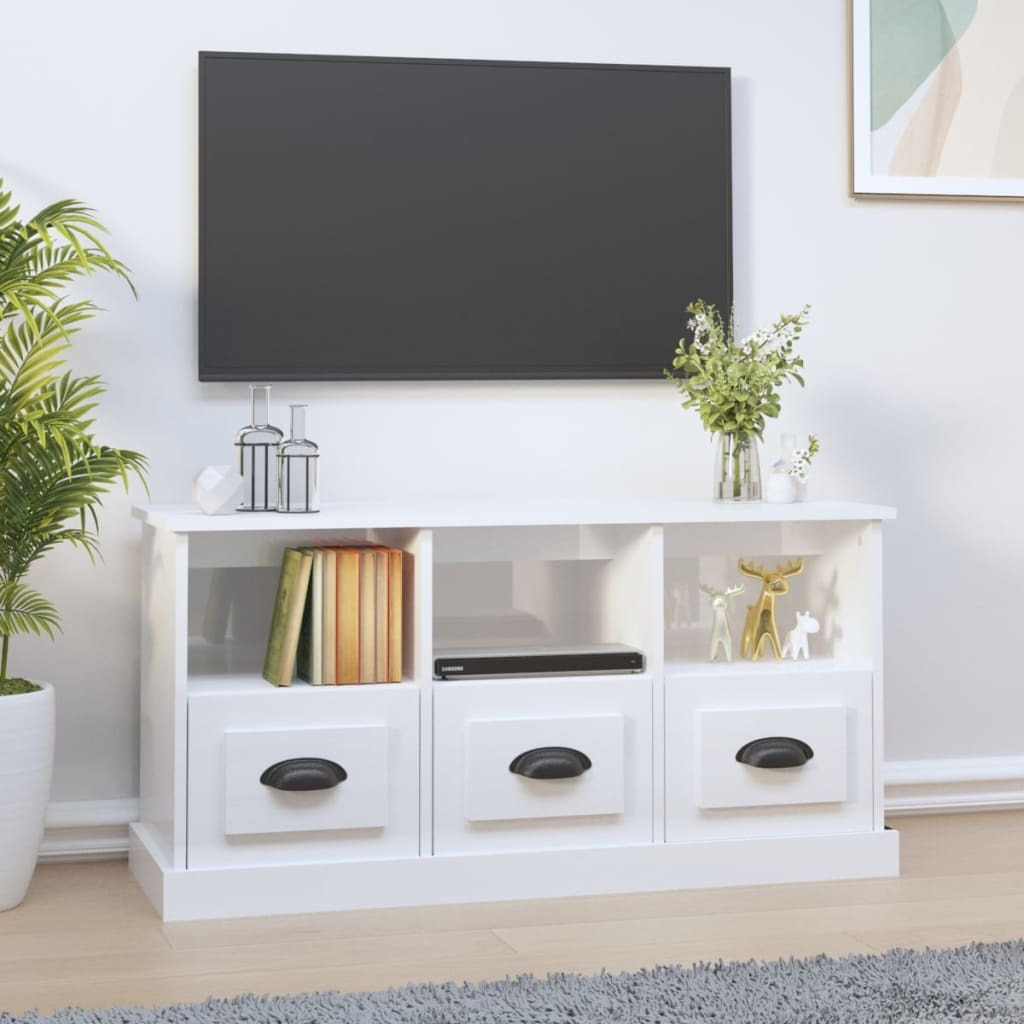 Szafka pod TV biały wysoki połysk 100x35x50 cm materiał drewnopochodny