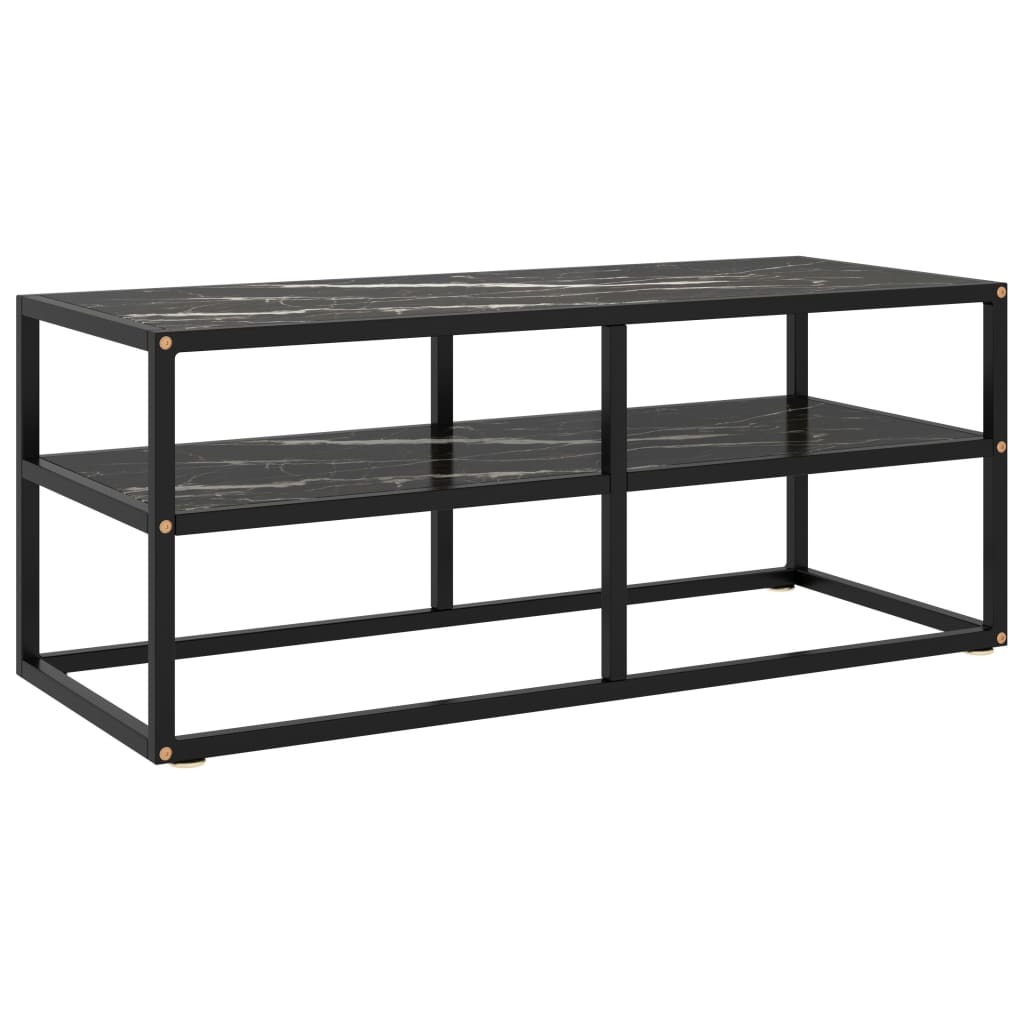 Szafka pod TV czarna z czarnym szkłem o wyglądzie marmuru 100x40x40 cm