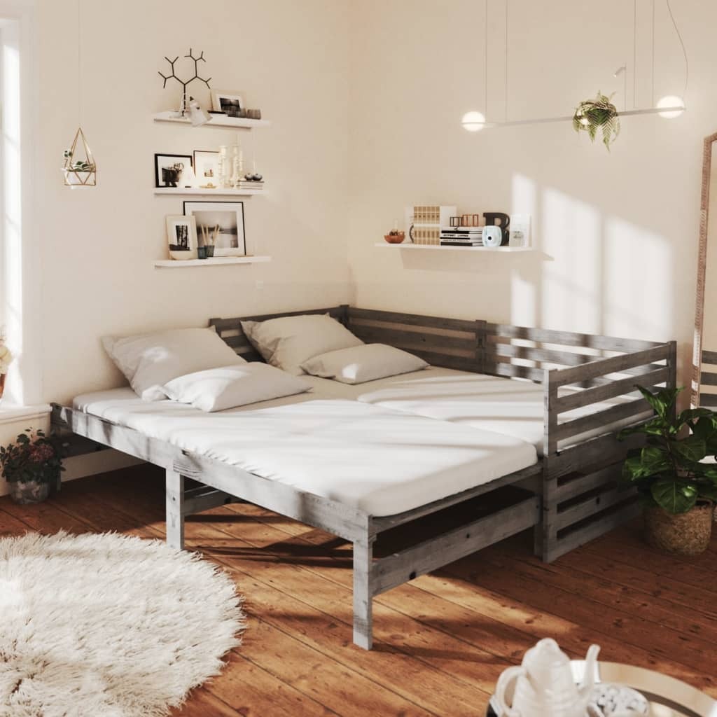 Rozkładane łóżko dzienne 2x(90x200) cm szare lite drewno sosnowe