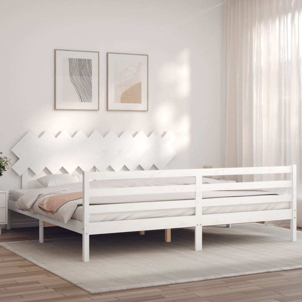 Łóżko z litego drewna z białym zagłówkiem 200x200 cm