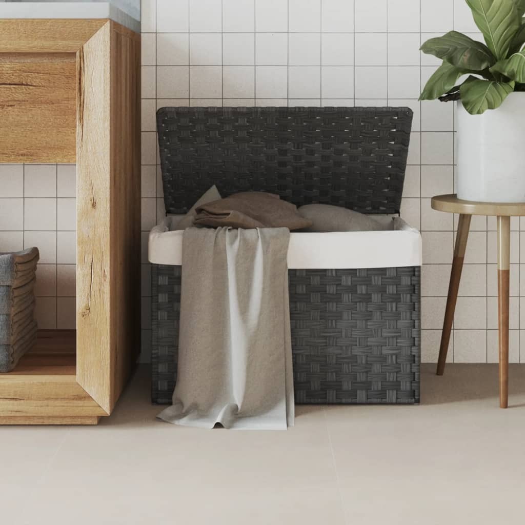 Kosz na pranie z pokrywą Szary 55,5x35x34 cm Poli rattan