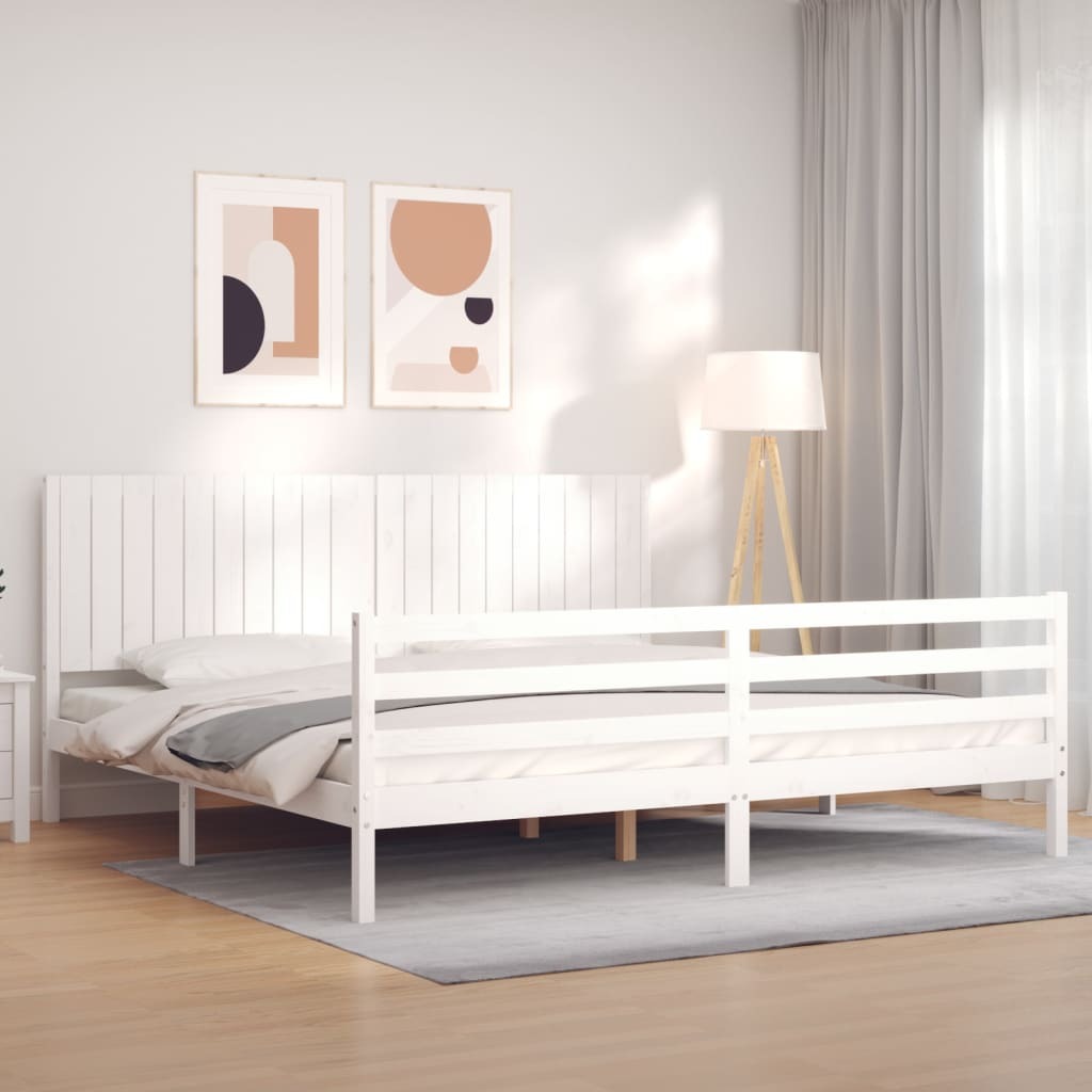 Łóżko z litego drewna z białym zagłówkiem 200x200 cm