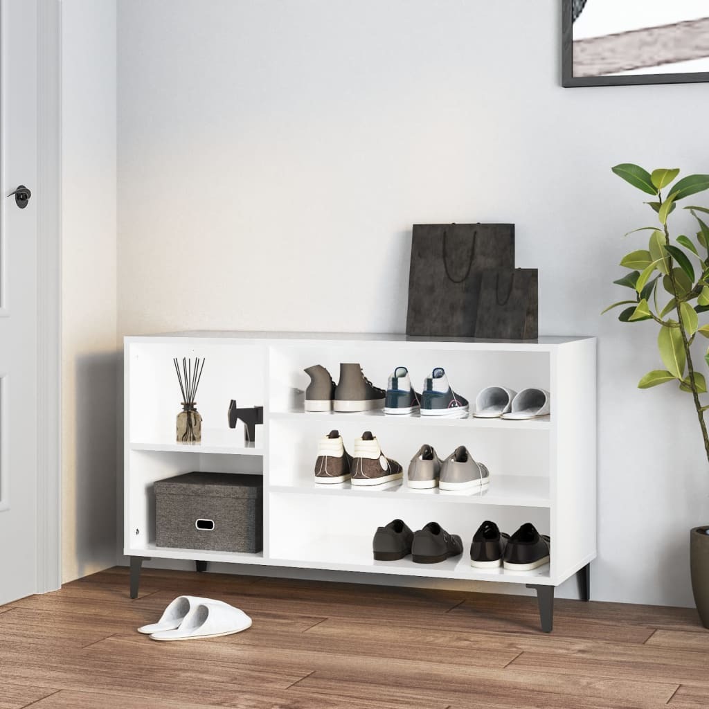 Biały stojak na buty o wysokim połysku 102x36x60 cm materiał drewnopochodny
