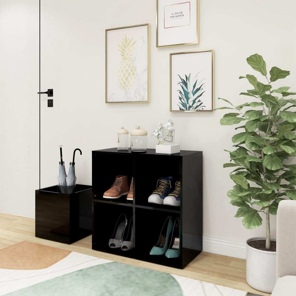 Szafka na buty do przedpokoju czarny wysoki połysk 105x35,5x70cm materiał drewnopochodny