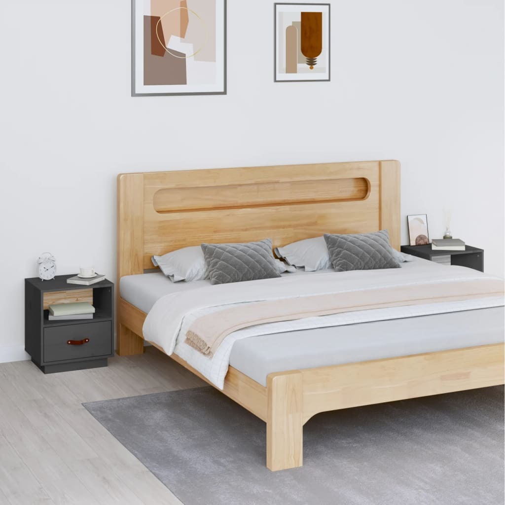 Szafki nocne 2 szt. Szare 40x34x45 cm lite drewno sosnowe