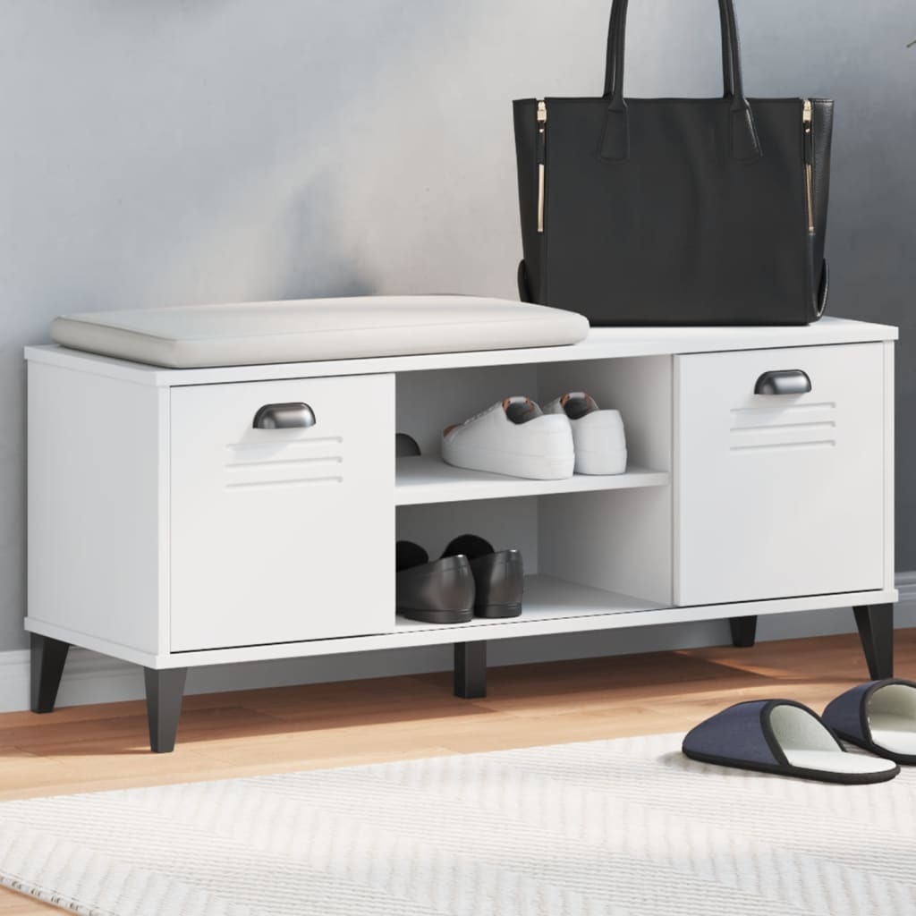Ławka na buty VIKEN White 106x35x45 cm lite drewno sosnowe