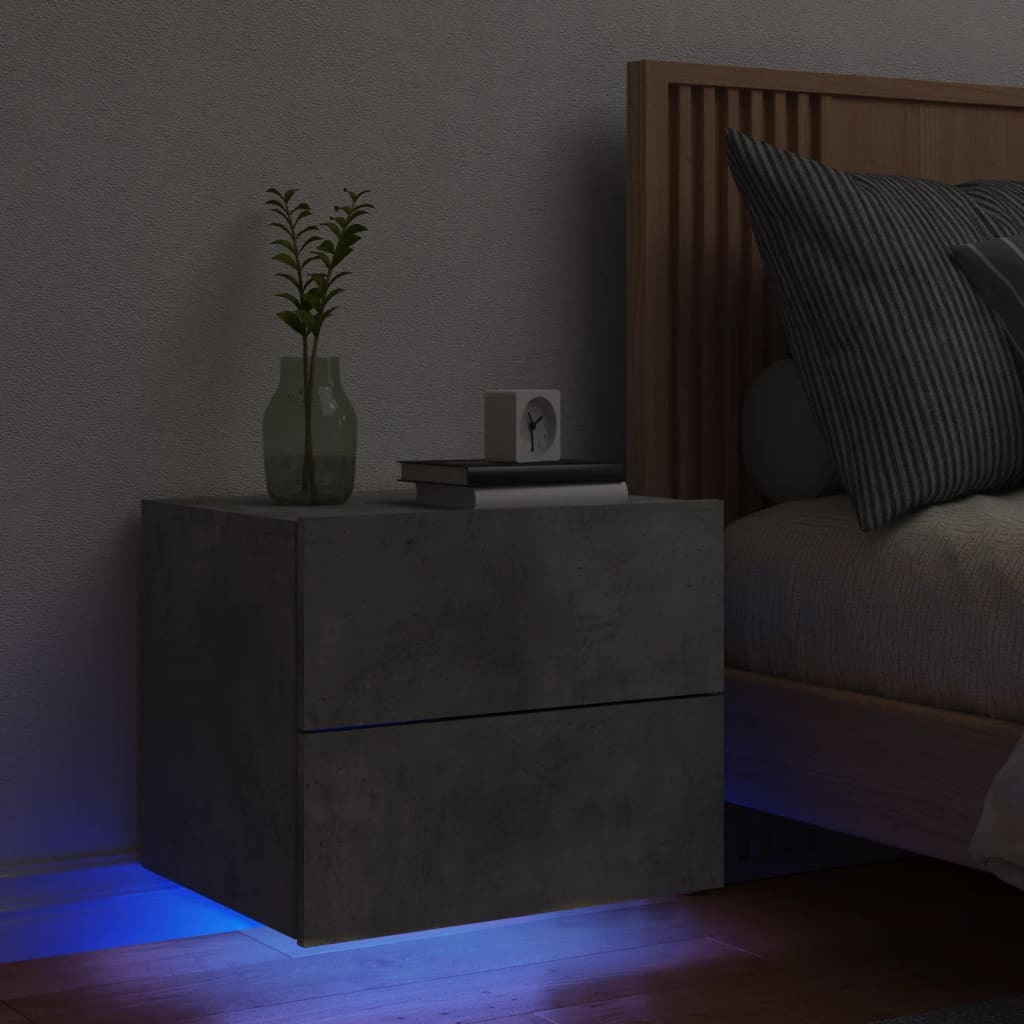 Naścienna szafka nocna z oświetleniem LED betonowo-szara