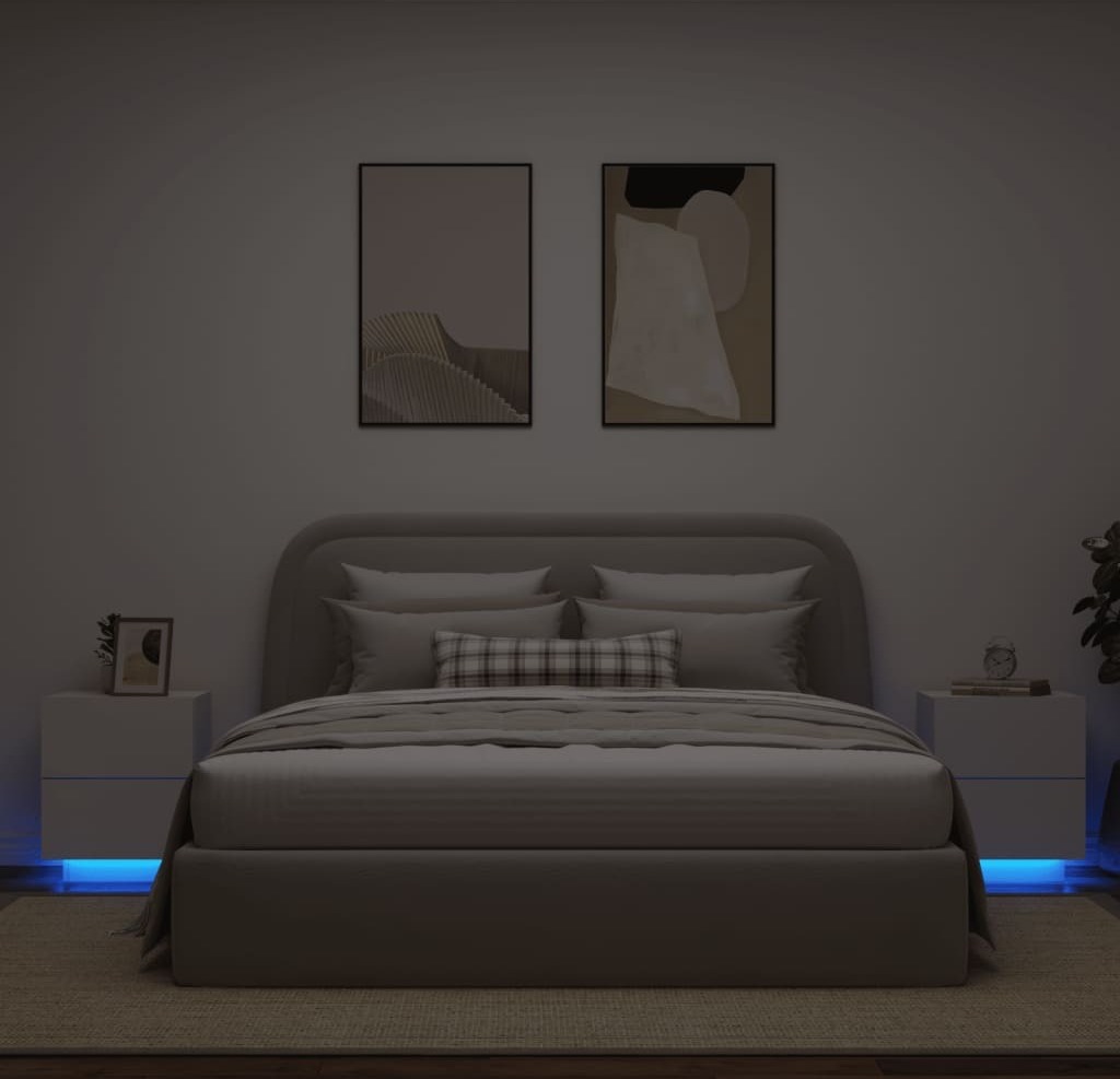 Szafki nocne z oświetleniem LED 2 szt. Biały materiał drewnopochodny