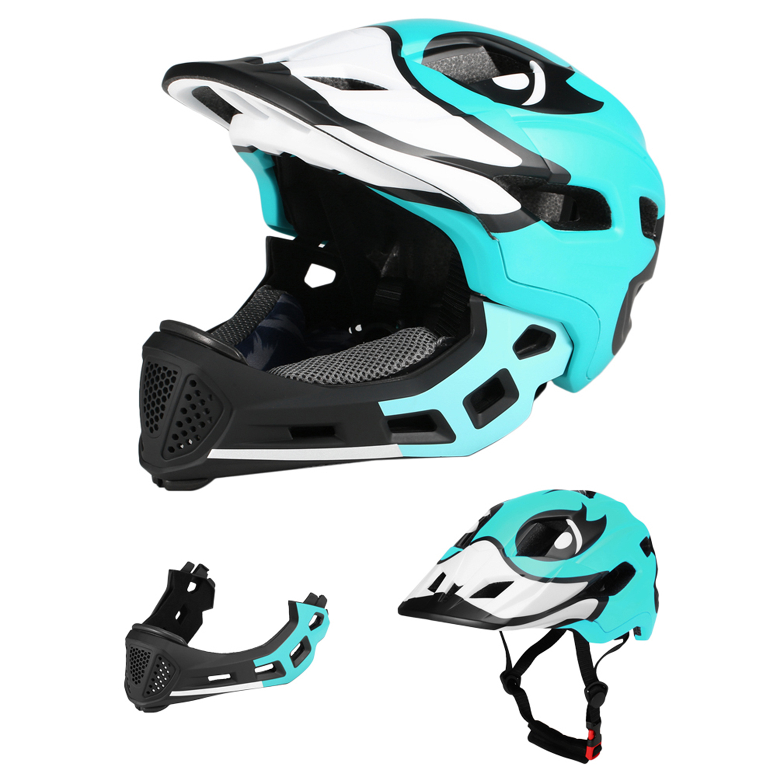 Kask rowerowy Lixada, kask dziecięcy z kaczuszką, zdejmowany kask pełnotwarzowy, czarny + niebieski, mała żółta kaczuszka