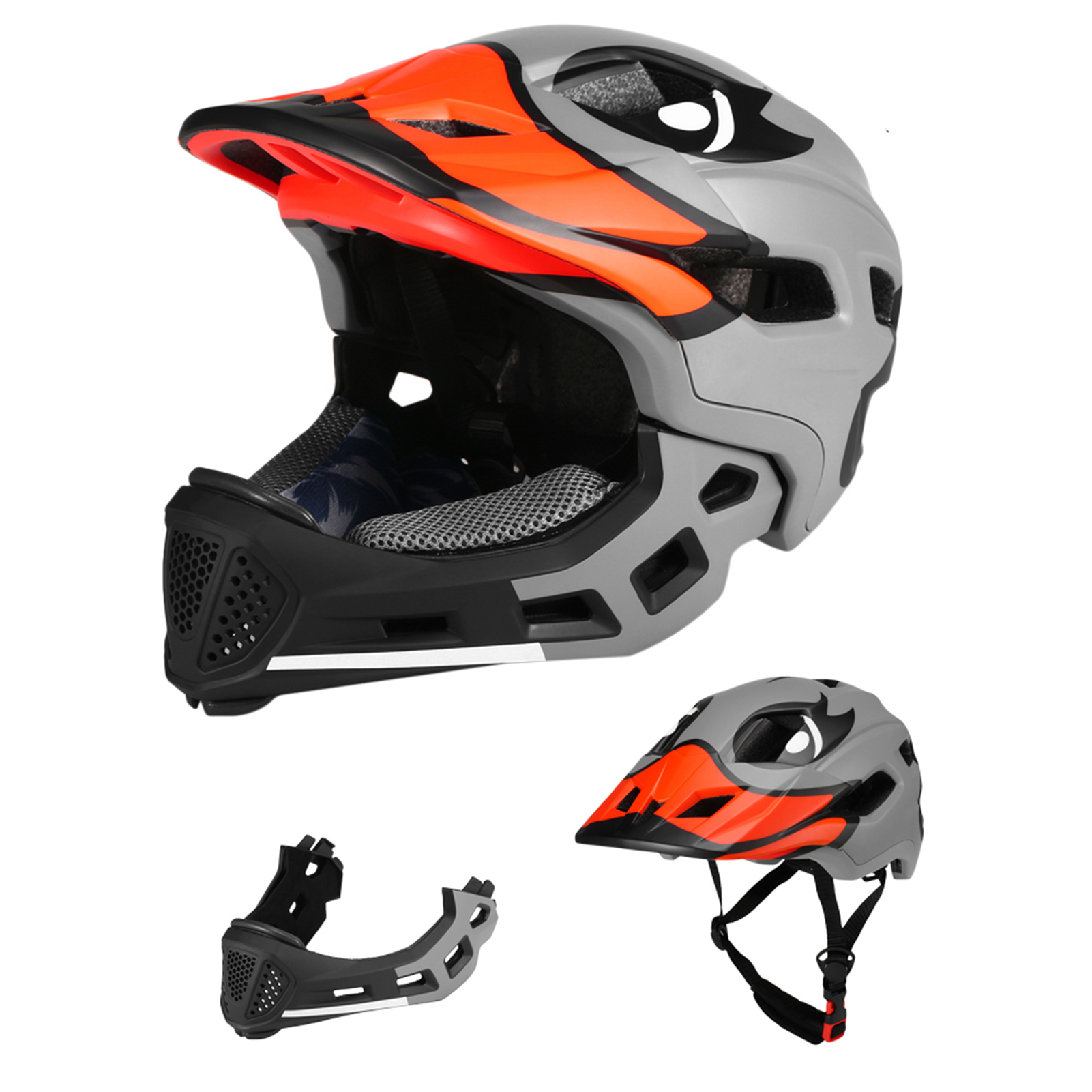 Kask rowerowy Lixada, kask dziecięcy z kaczuszką, zdejmowany kask pełnotwarzowy, czarny + szary, mała żółta kaczuszka