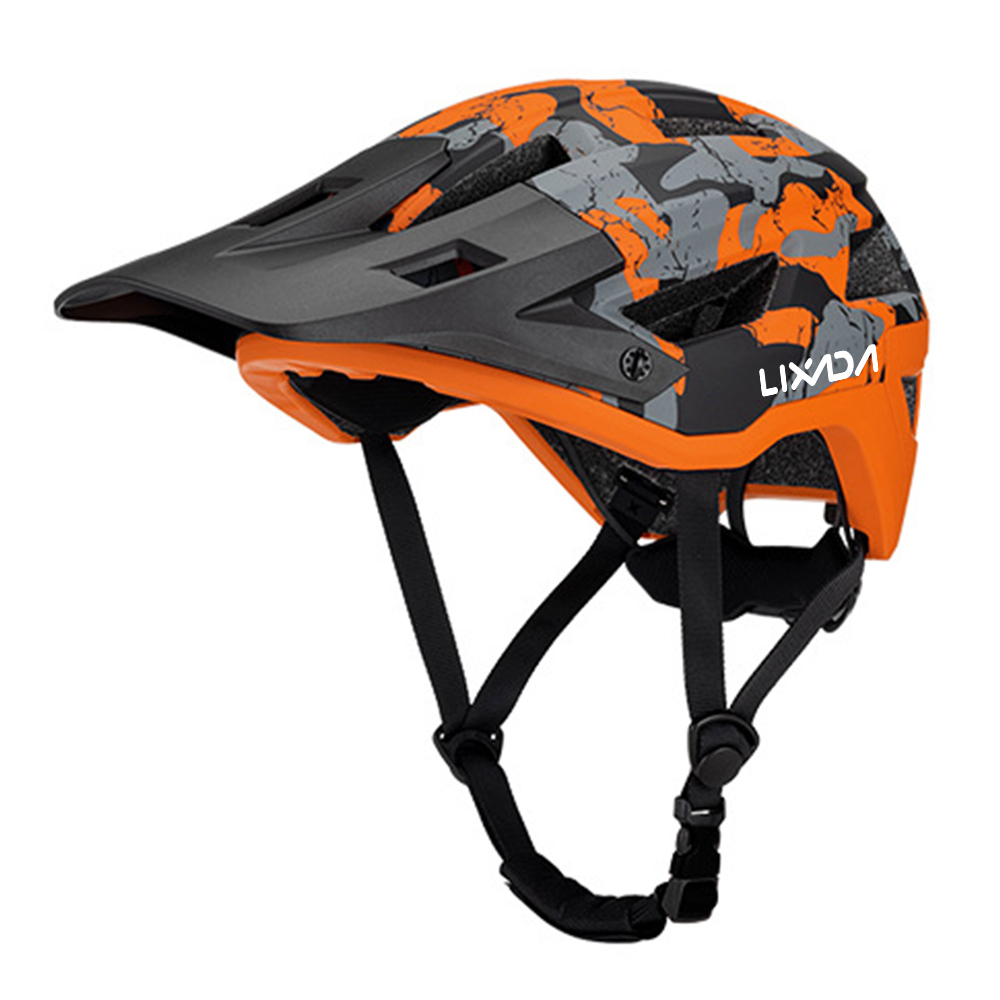 Kask rowerowy LIXADA MIPS, kask górski, kask szosowy, 55-61 cm, regulowane pokrętło, zdejmowany daszek, 14 otworów wentylacyjnych, pomarańczowy kamuflaż