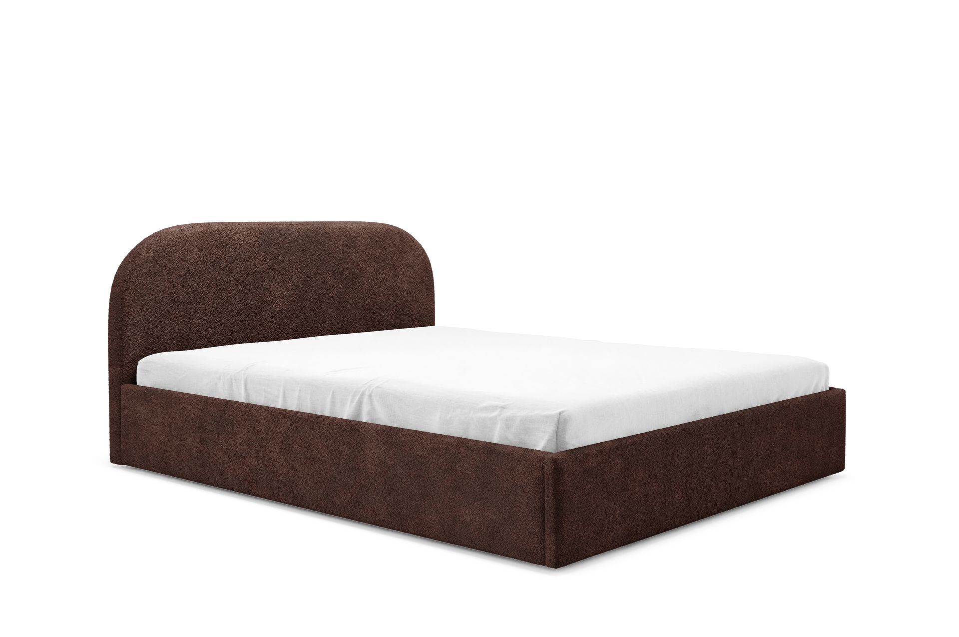 GUTTO Łóżko tapicerowane MOON brązowy 160x200 metalowa rama z listew Wysokiej jakości łóżko z tkaniny pluszowej boucle z pojemnikiem na pościel