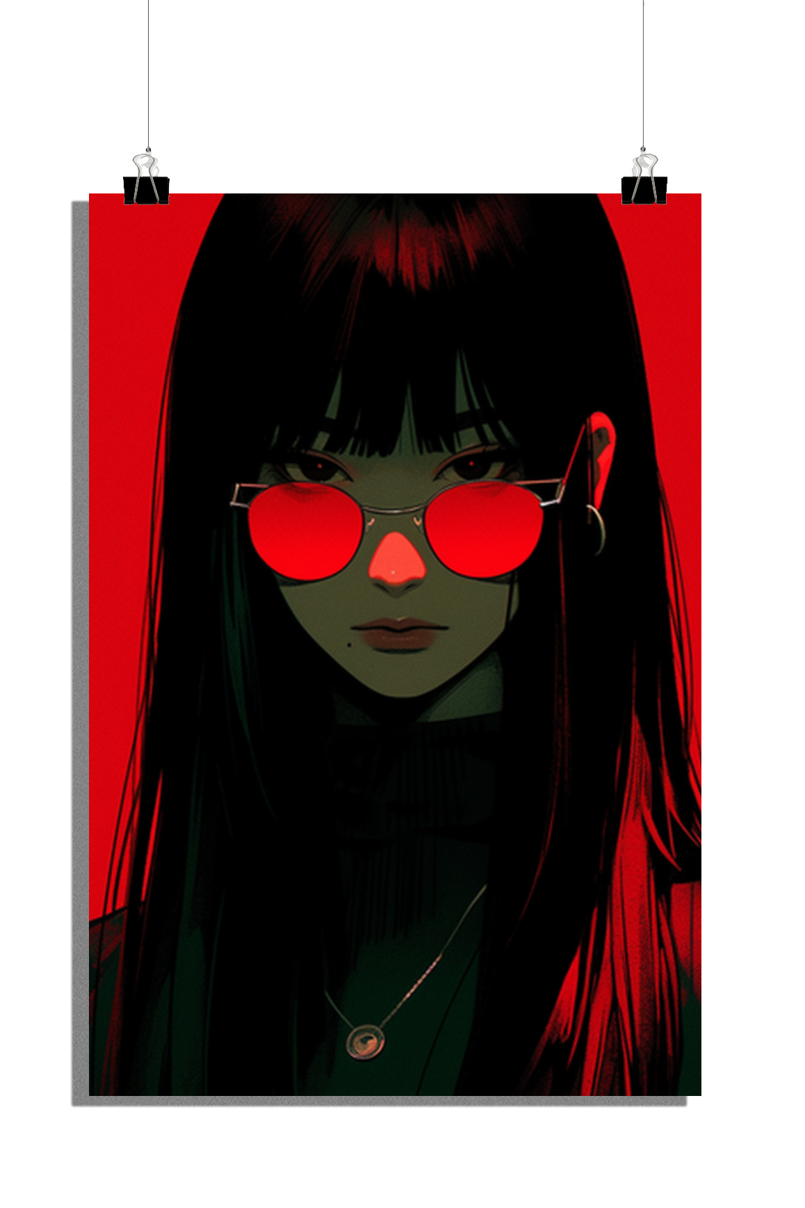 Plakat Anime - Plakat Dziewczyna - Plakat Czerwony - Plakat Okulary Słoneczne - Plakat Artystyczny - 51x71cm - Idealny do oprawienia w ramkę
