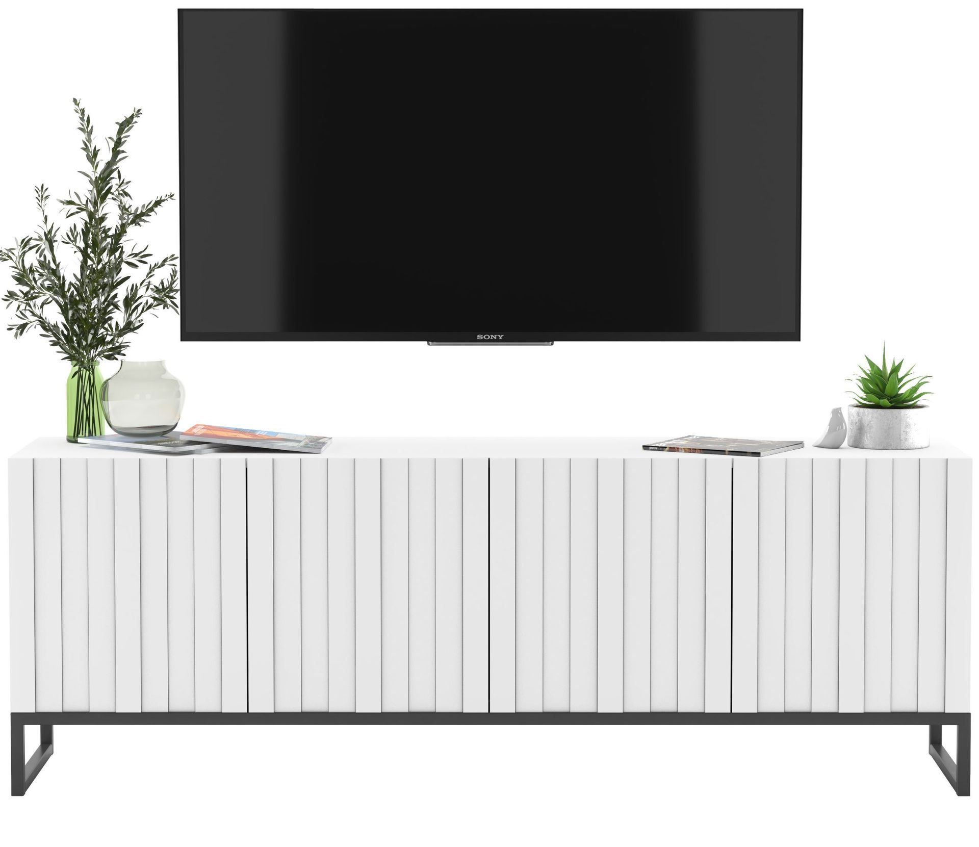 Szafka RTV Glamour Nowoczesna Komoda RTV Biały Mat 150 cm Rama Czarna