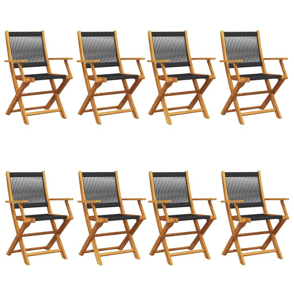 vidaXL Krzesła ogrodowe 8 szt. Składane, czarne, lite drewno akacjowe